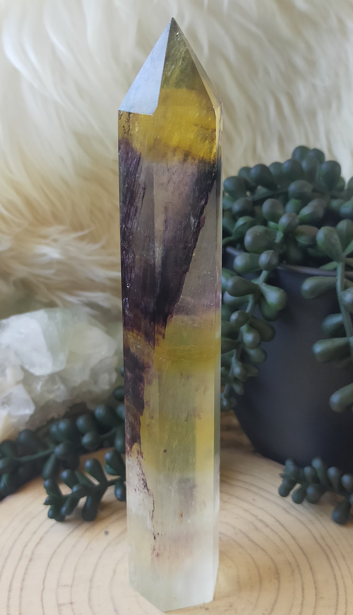Gorgeous Yellow/Purple Fluorite Tower