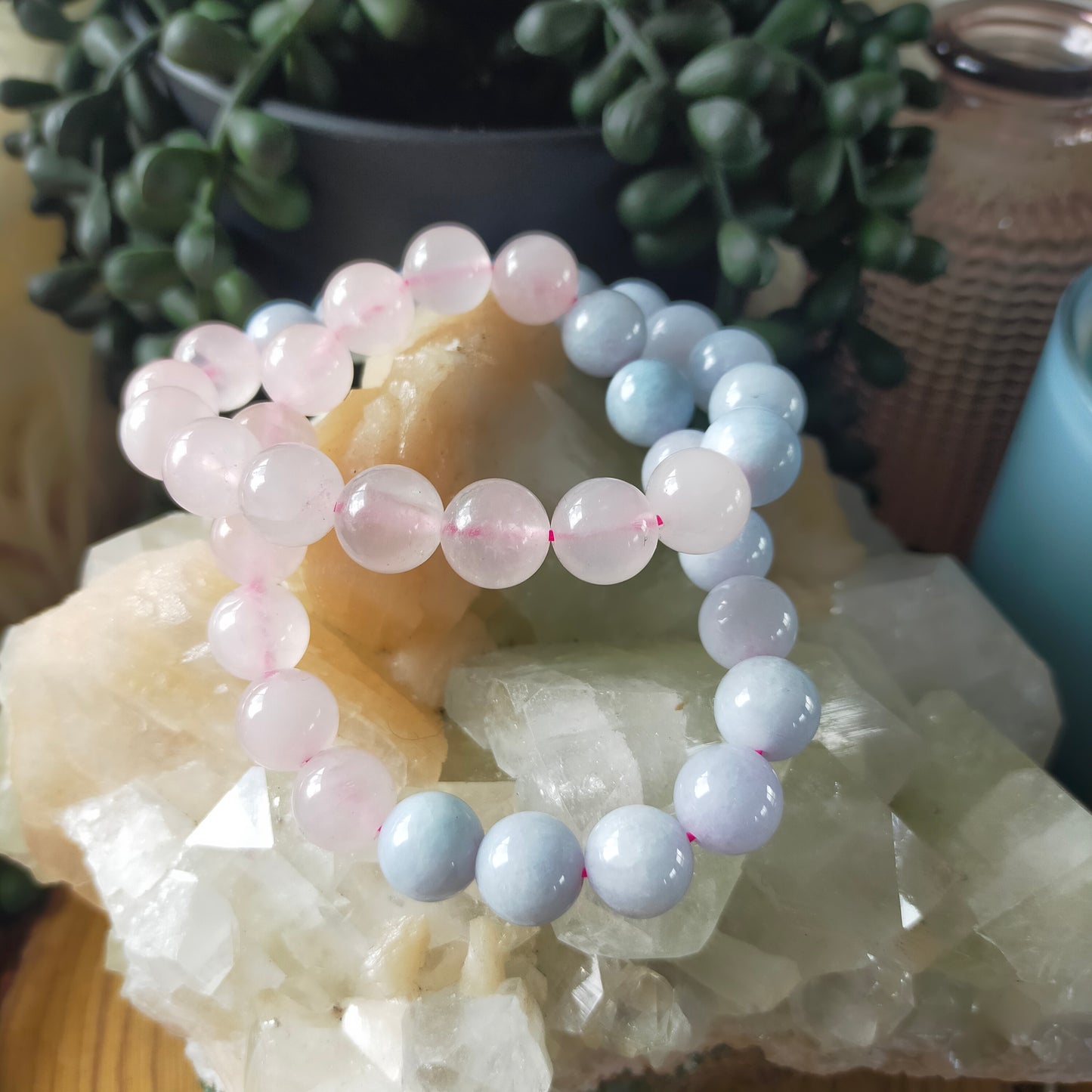 Rose Quartz and Blue Calcite Bracelet