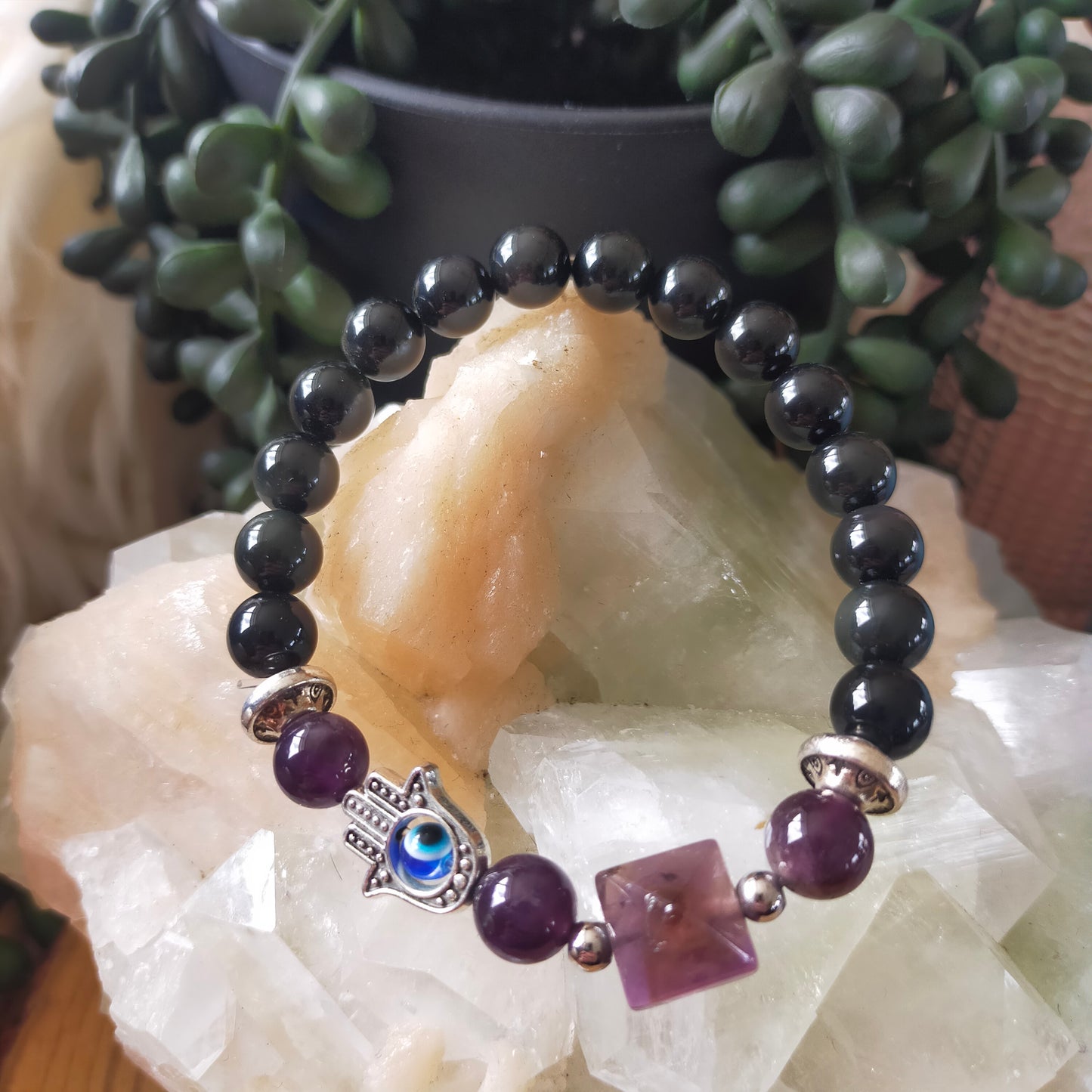 Rainbow Obsidian with Amethyst Bracelet