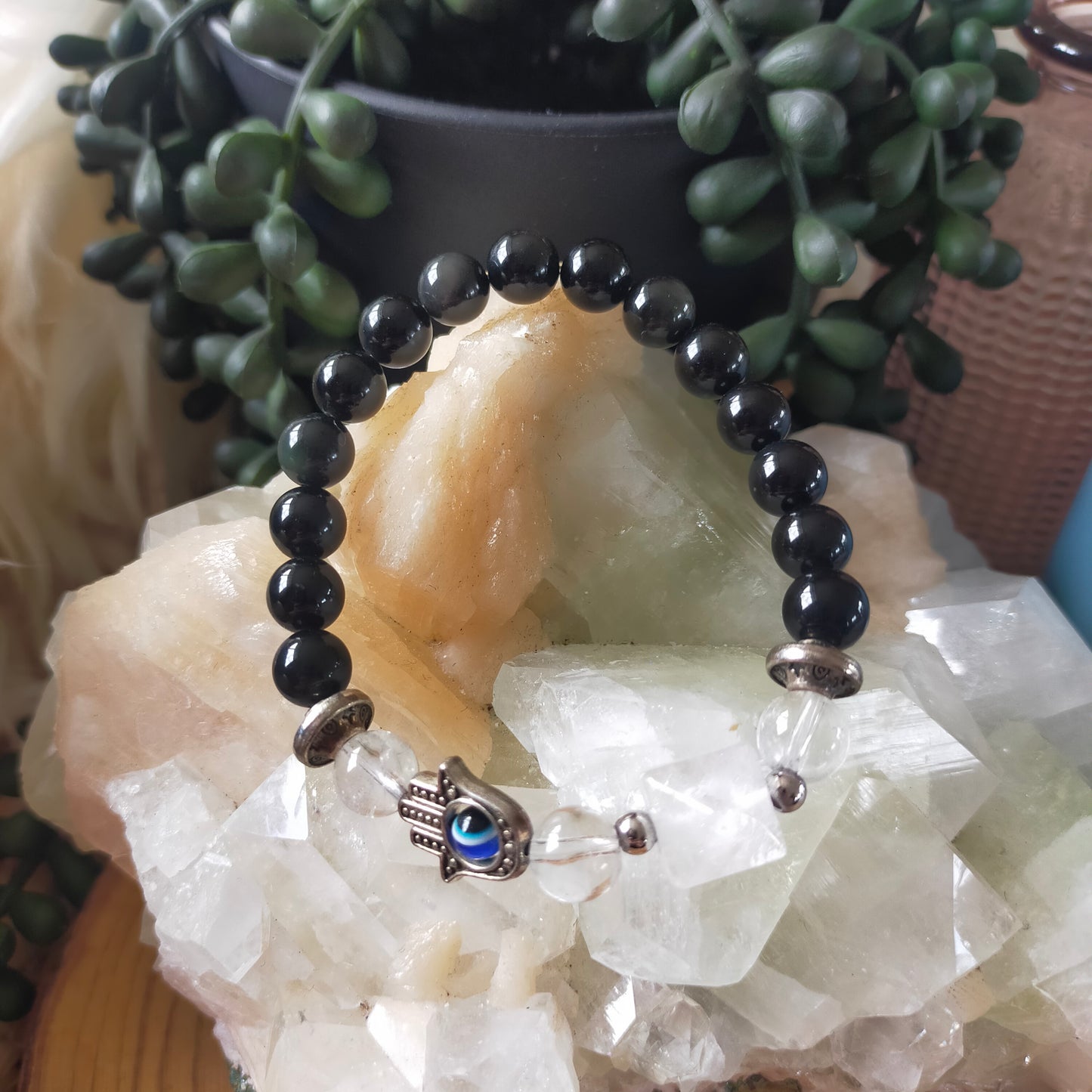Rainbow Obsidian with Clear Quartz Bracelet