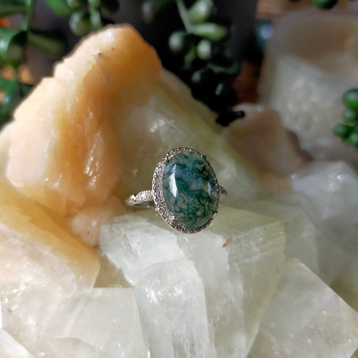 Silver Moss Agate Rings