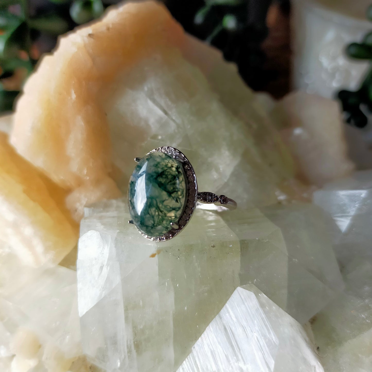 Silver Moss Agate Rings