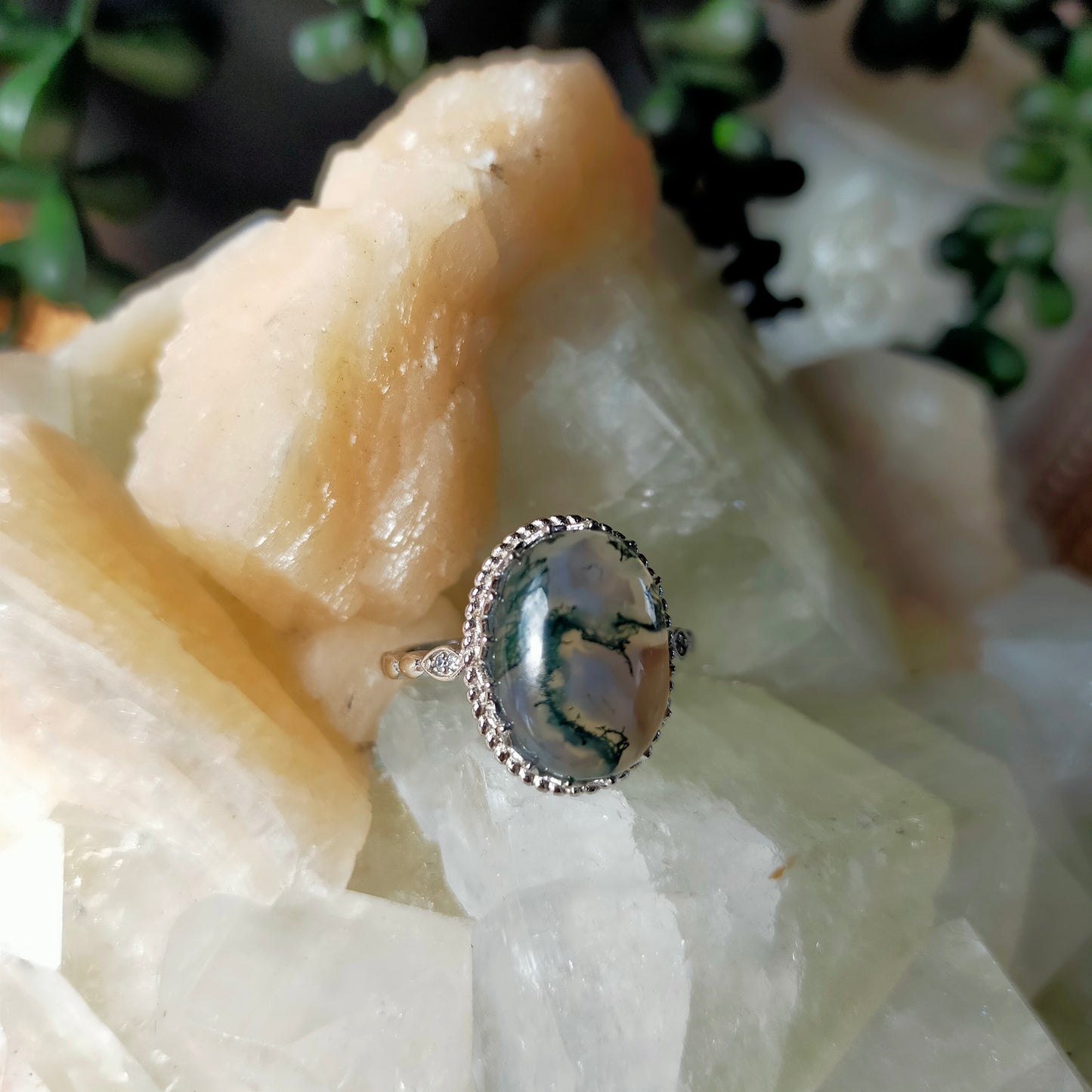Silver Moss Agate Rings