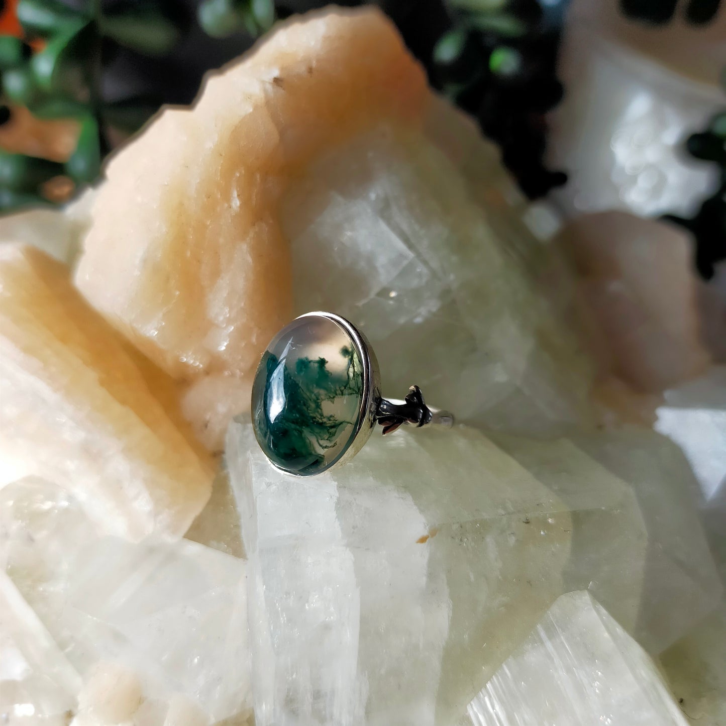 Silver Moss Agate Rings