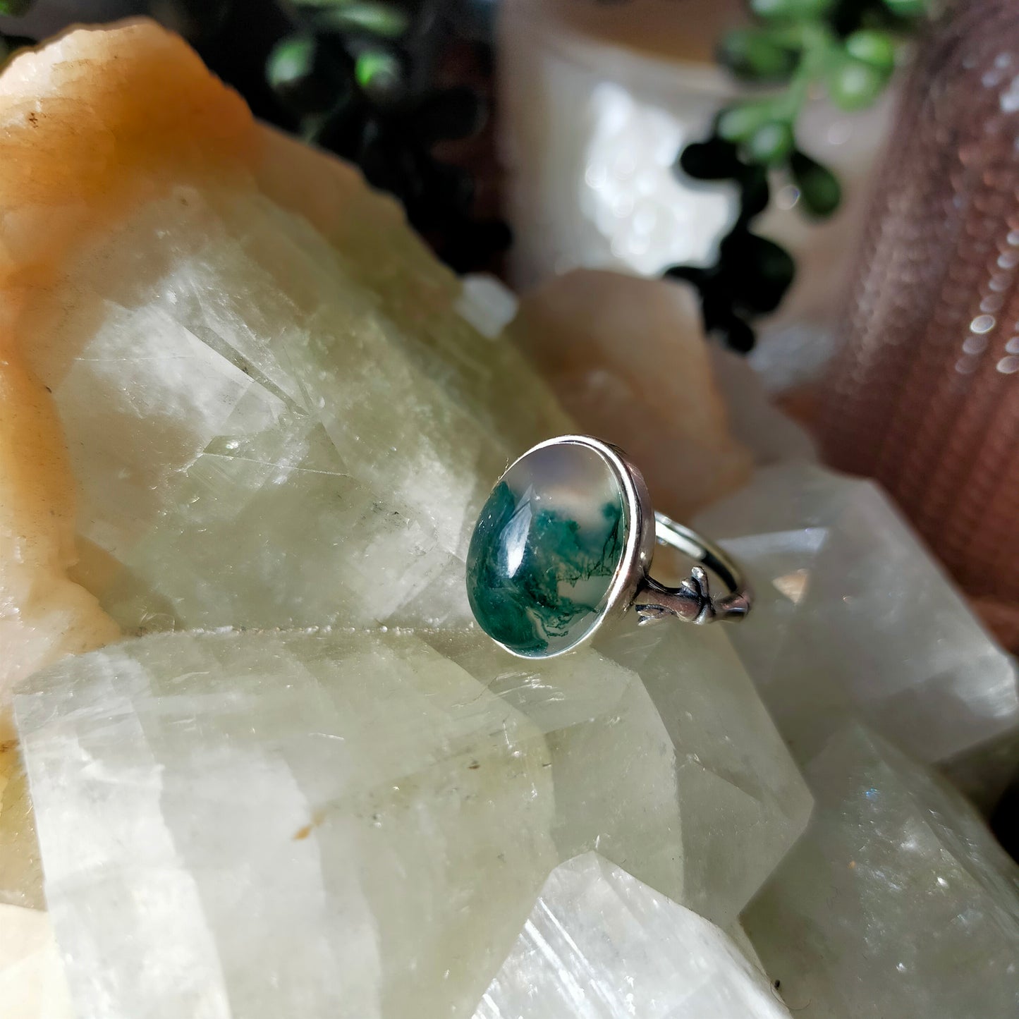 Silver Moss Agate Rings