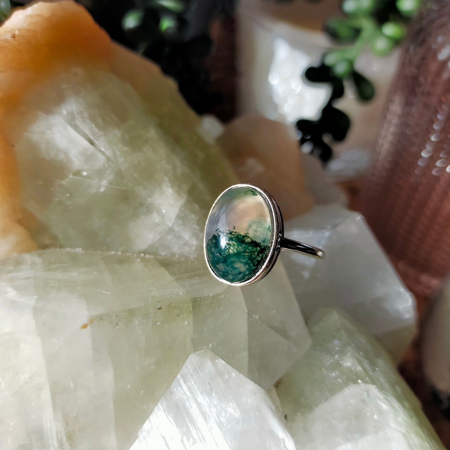 Silver Moss Agate Rings