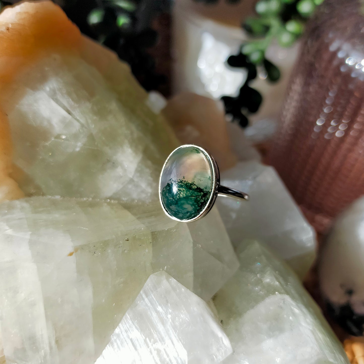 Silver Moss Agate Rings