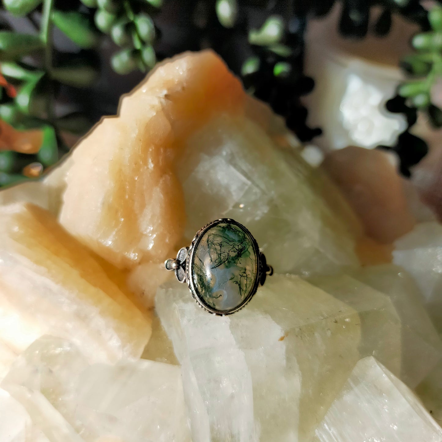 Silver Moss Agate Rings