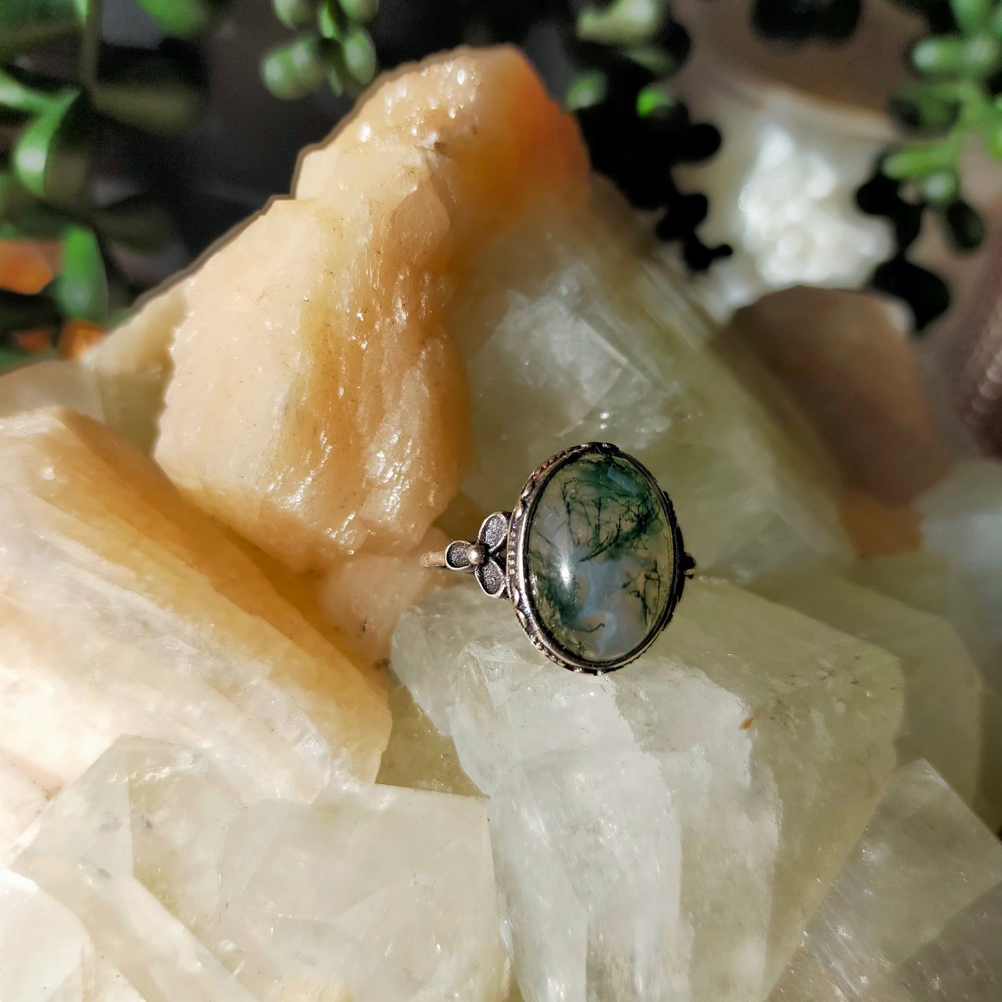 Silver Moss Agate Rings