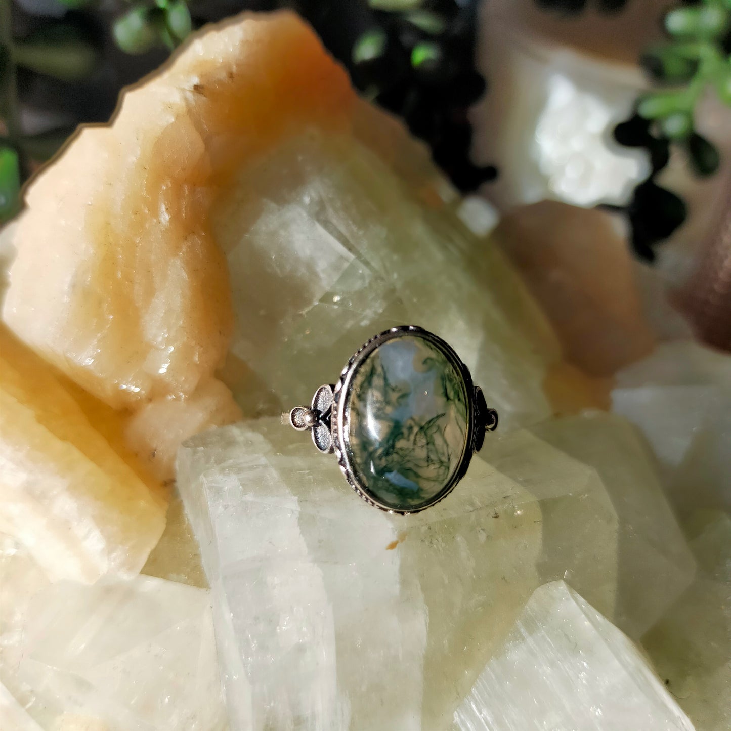 Silver Moss Agate Rings