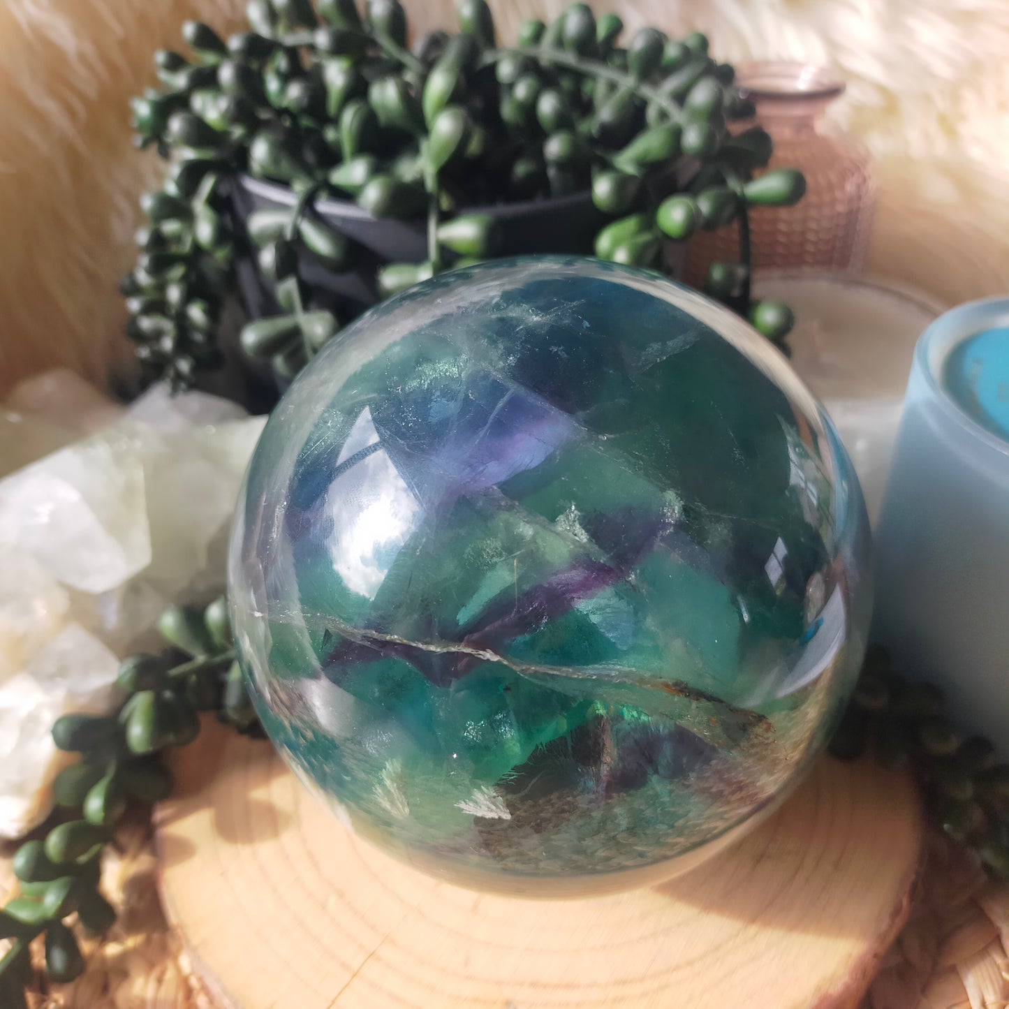 Large Feather Fluorite Sphere