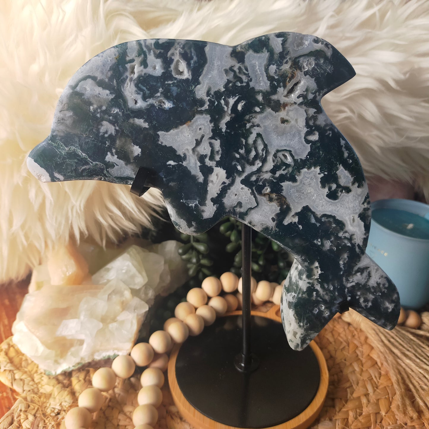 Large Moss Agate Dolphin