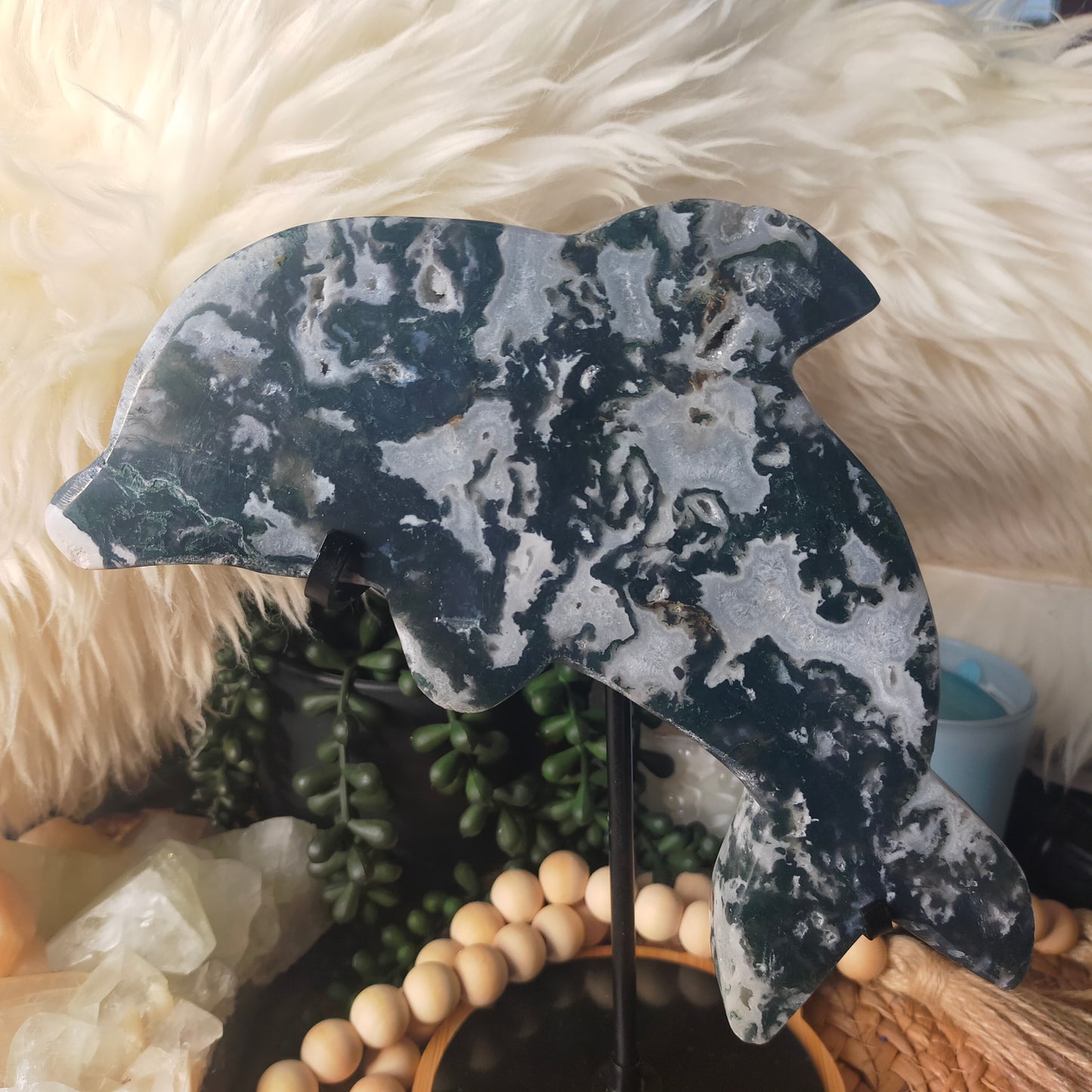 Large Moss Agate Dolphin