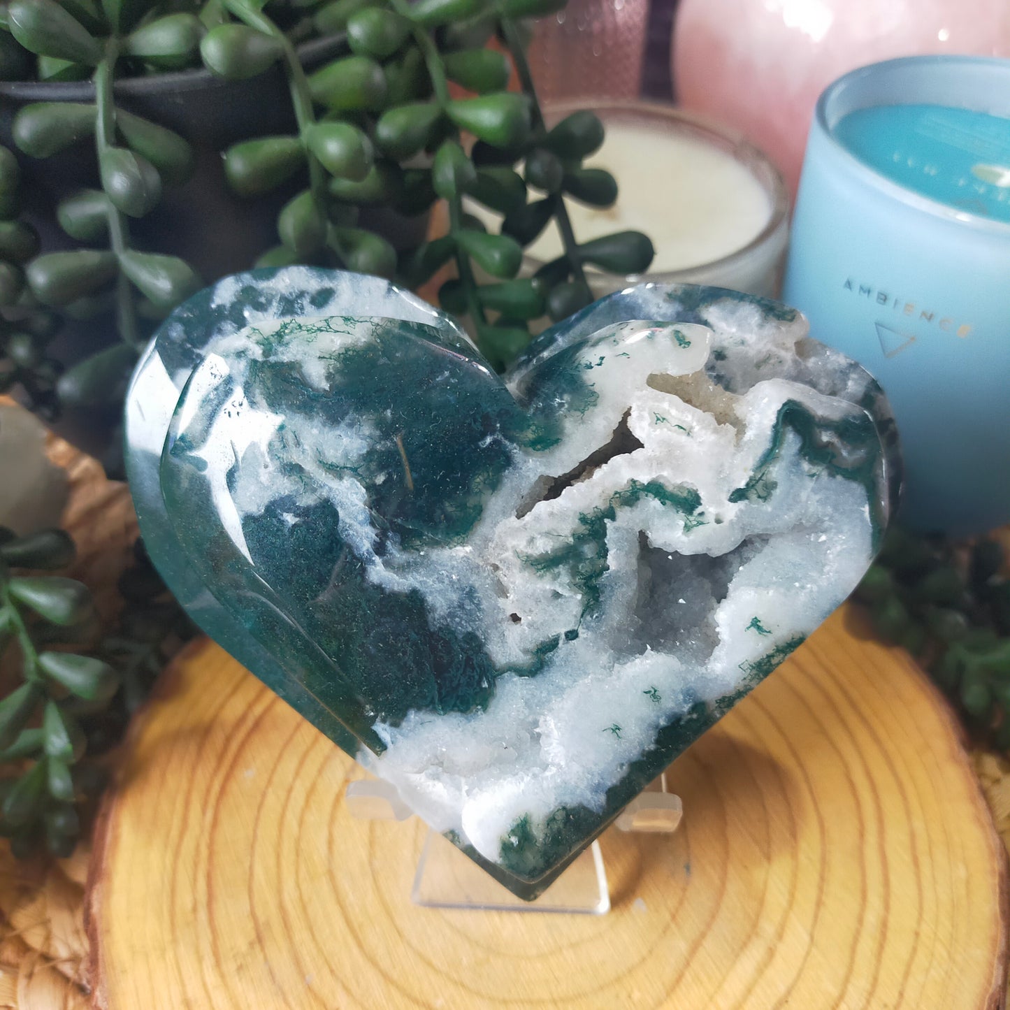 Moss Agate Double Heart