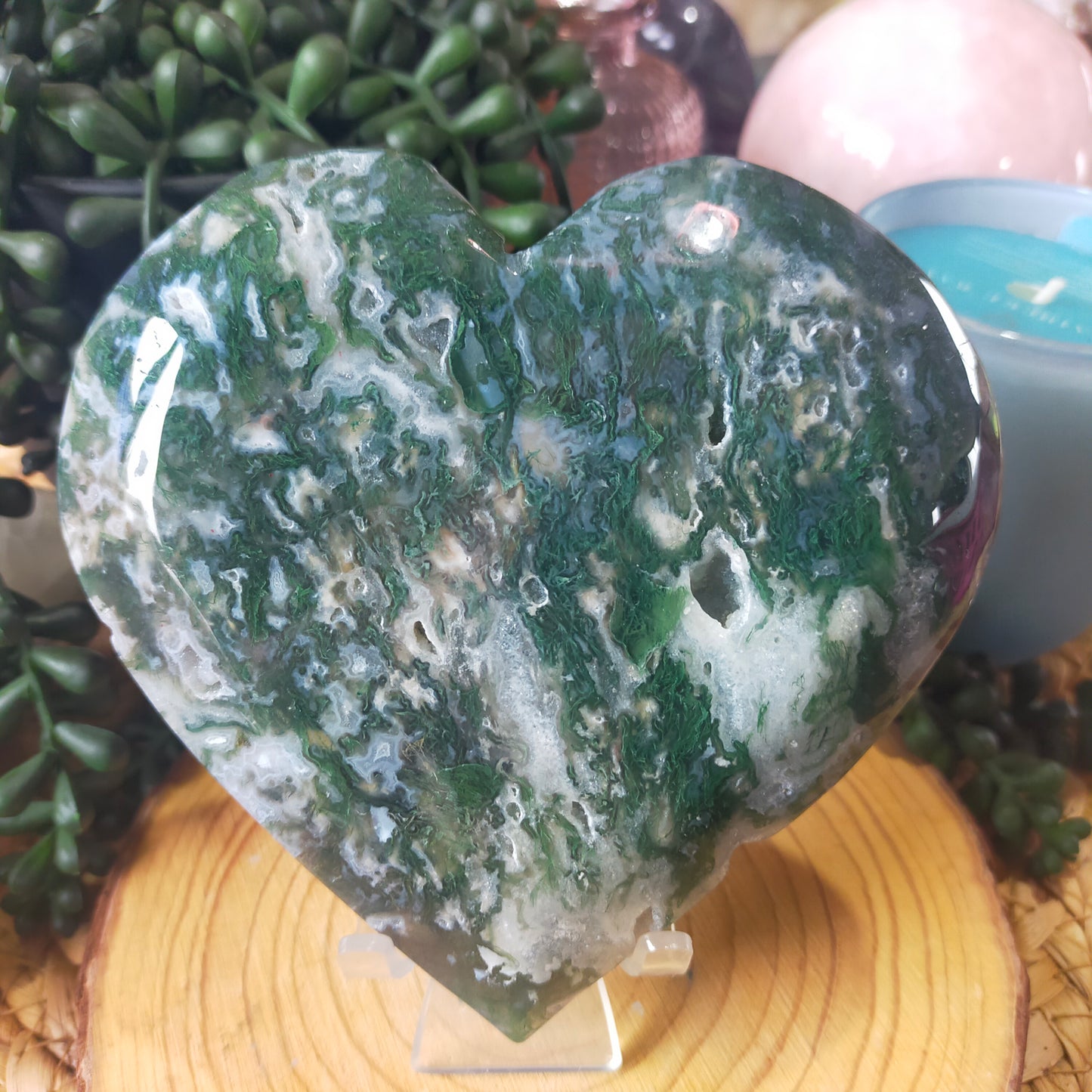 Large Moss Agate Heart