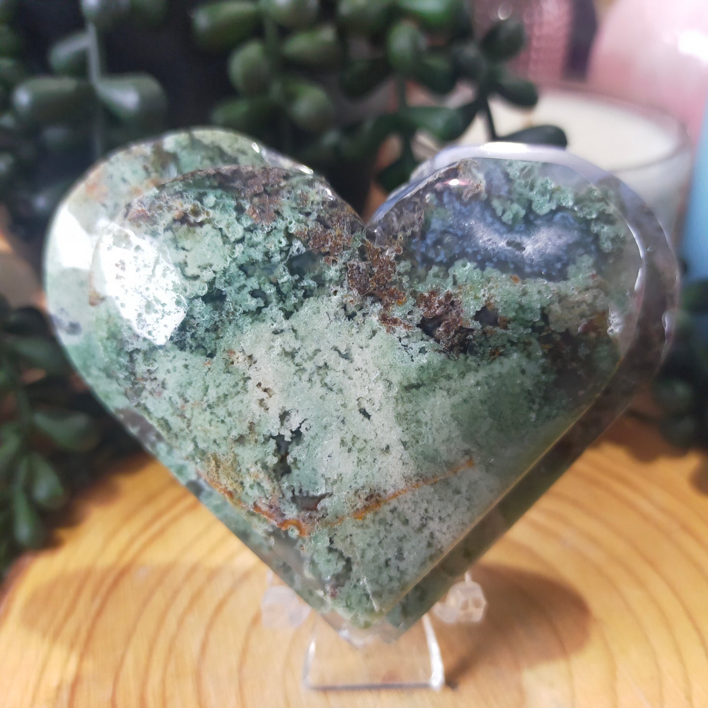 Moss Agate Double Heart