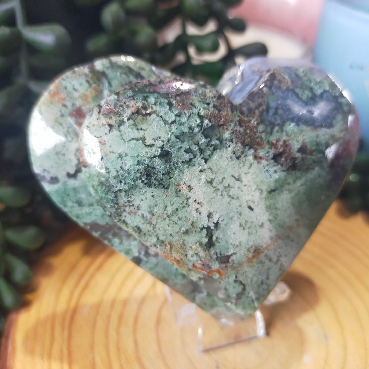 Moss Agate Double Heart