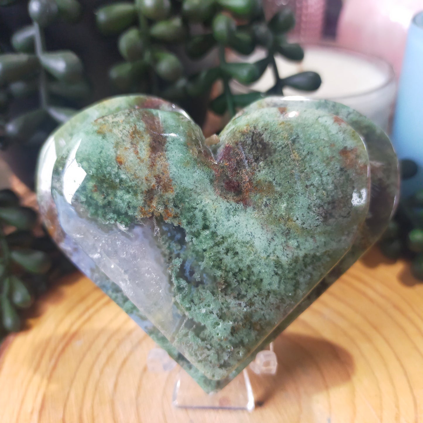 Moss Agate Double Heart