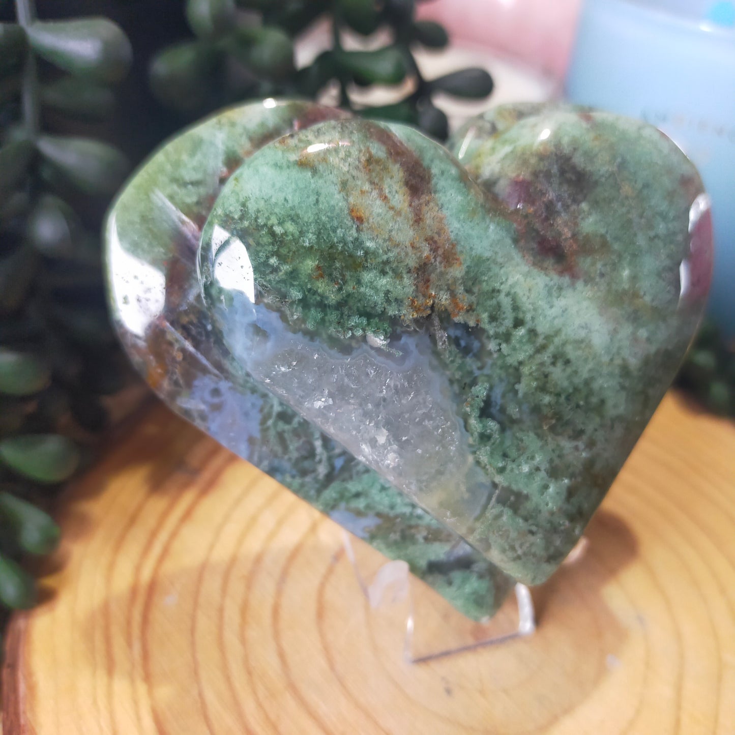 Moss Agate Double Heart