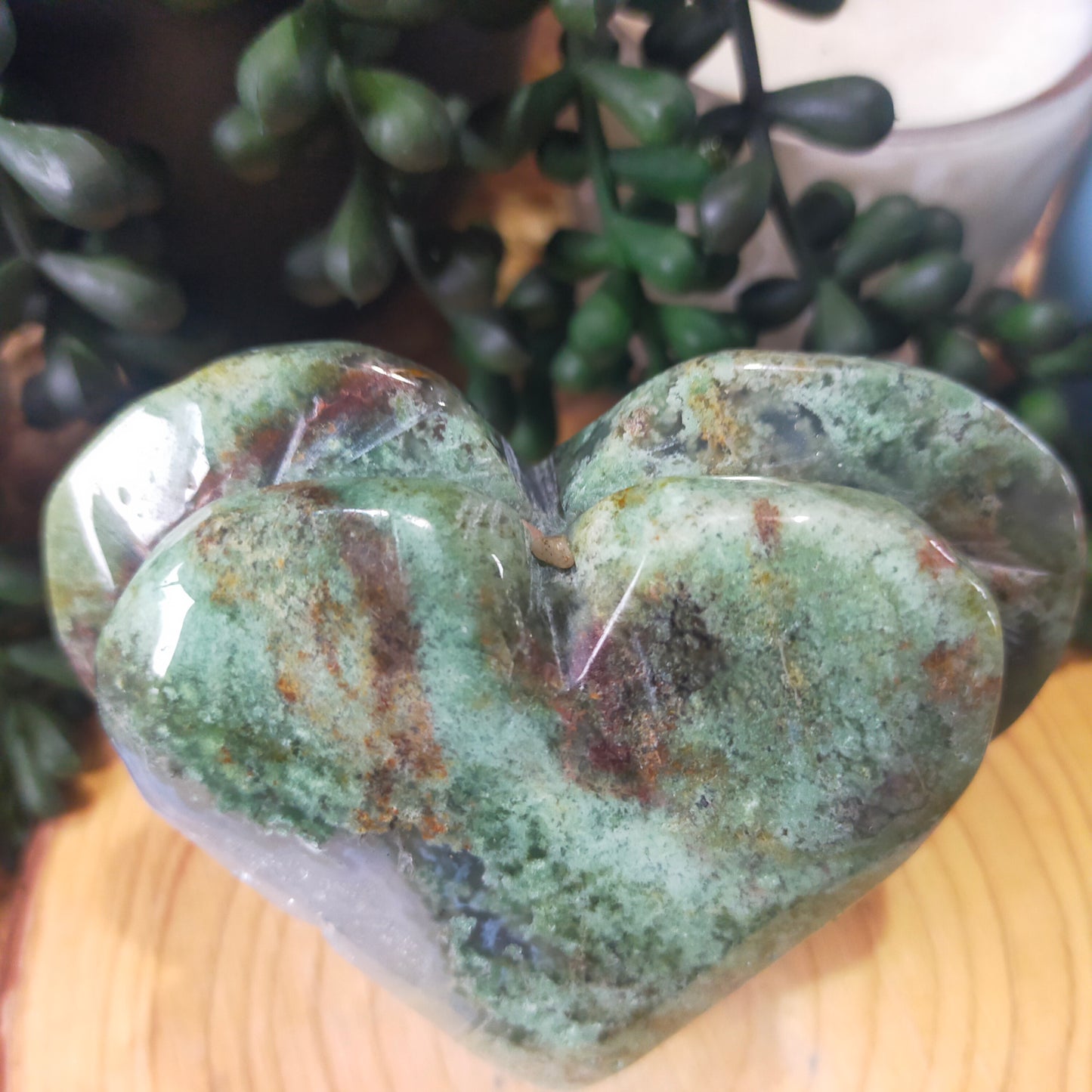 Moss Agate Double Heart