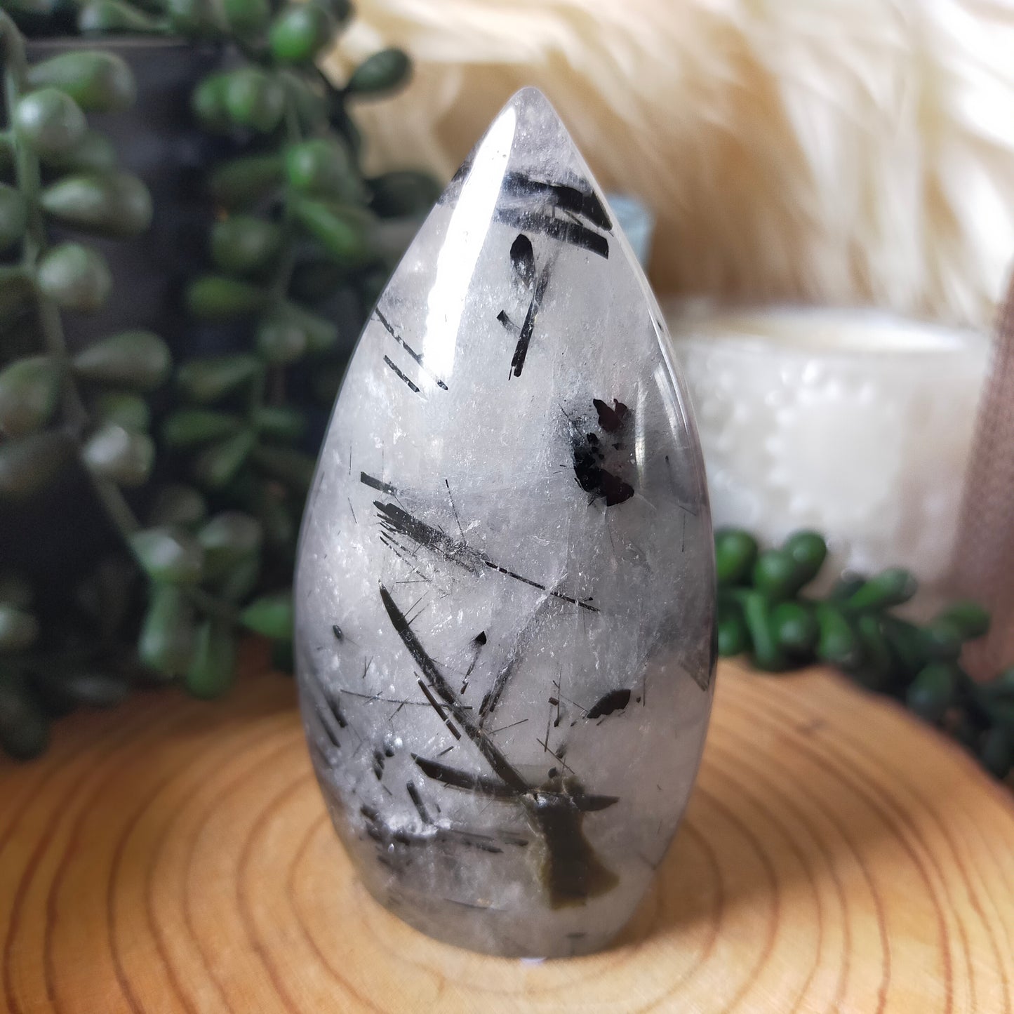 Black Tourmaline in Quartz Teardrop