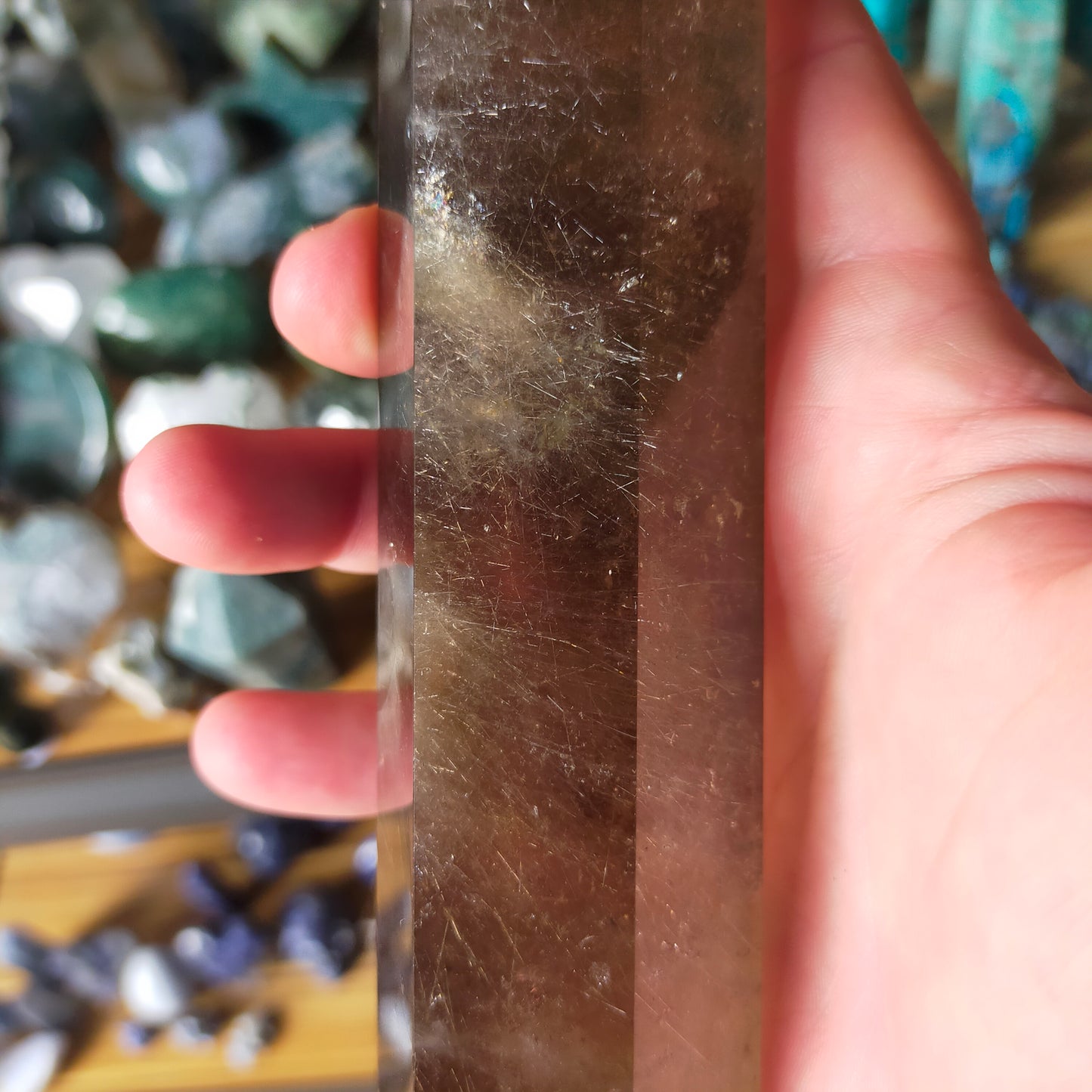 Smokey Quartz Tower with Silver Rutile