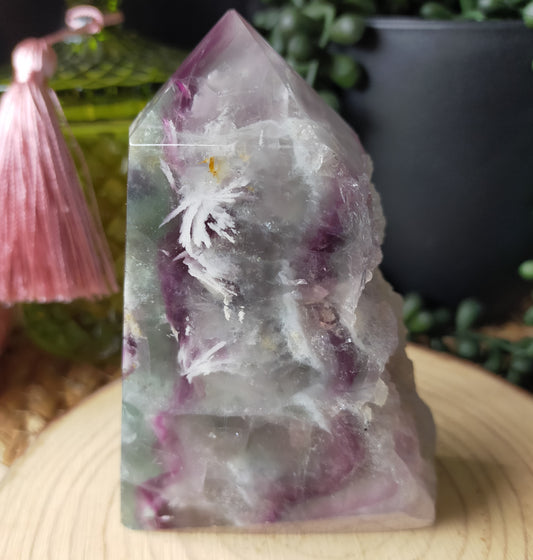 Gorgeous Feather Fluorite Half Polished Point