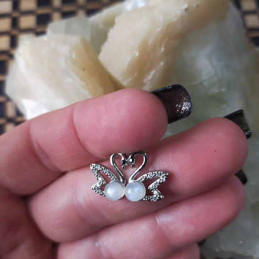 Moonstone Swan Stud Earrings