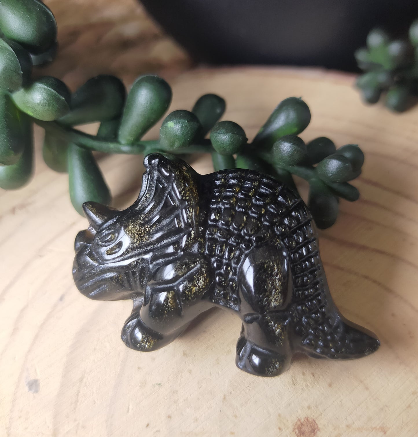 Golden Sheen Obsidian Triceratops