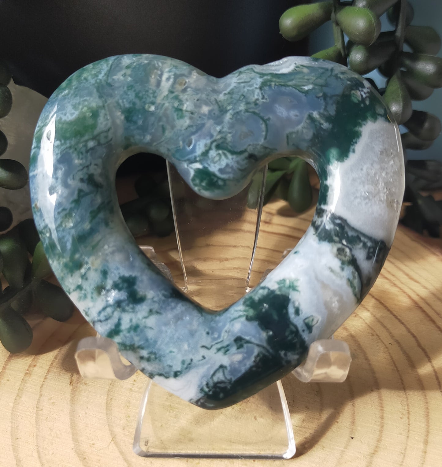 Moss Agate Hollow Heart