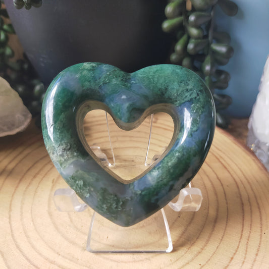 Moss Agate Hollow Heart