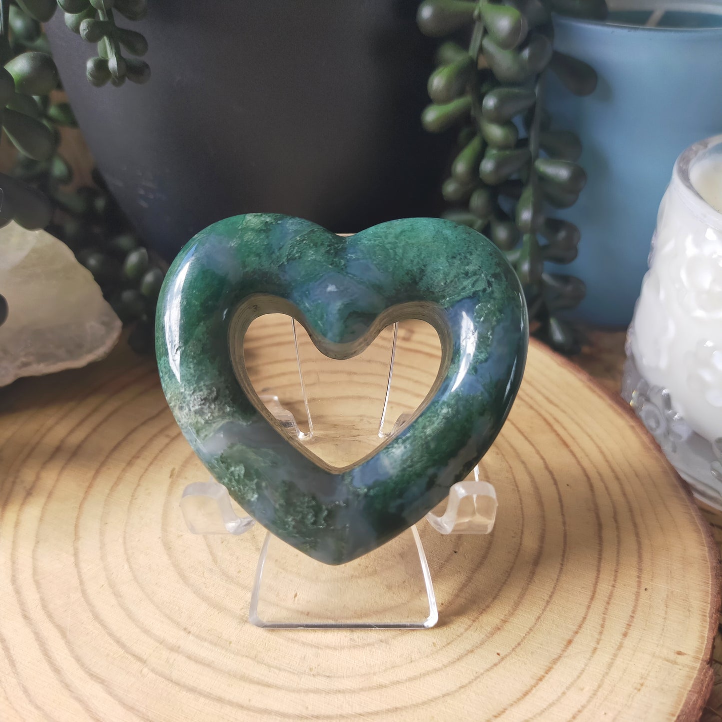 Moss Agate Hollow Heart