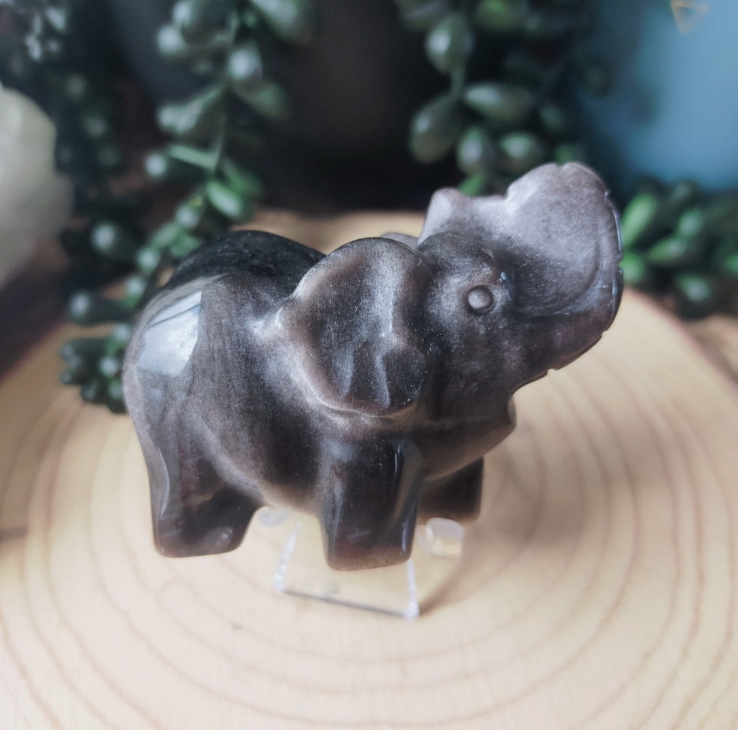 Silver Sheen Obsidian Elephant