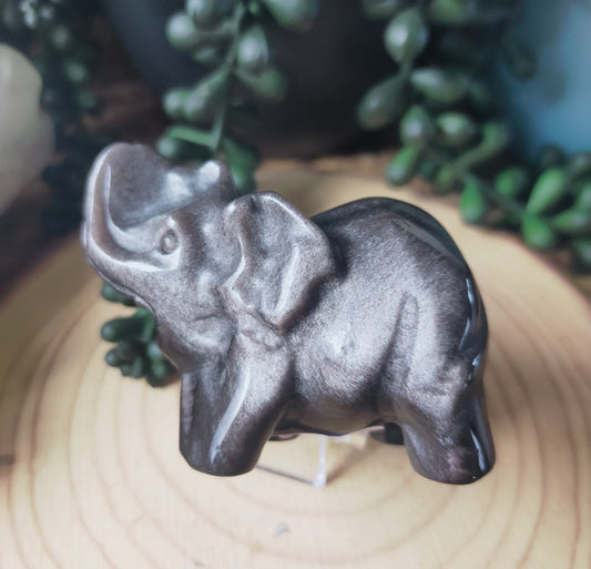 Silver Sheen Obsidian Elephant