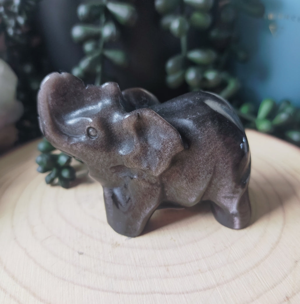 Silver Sheen Obsidian Elephant