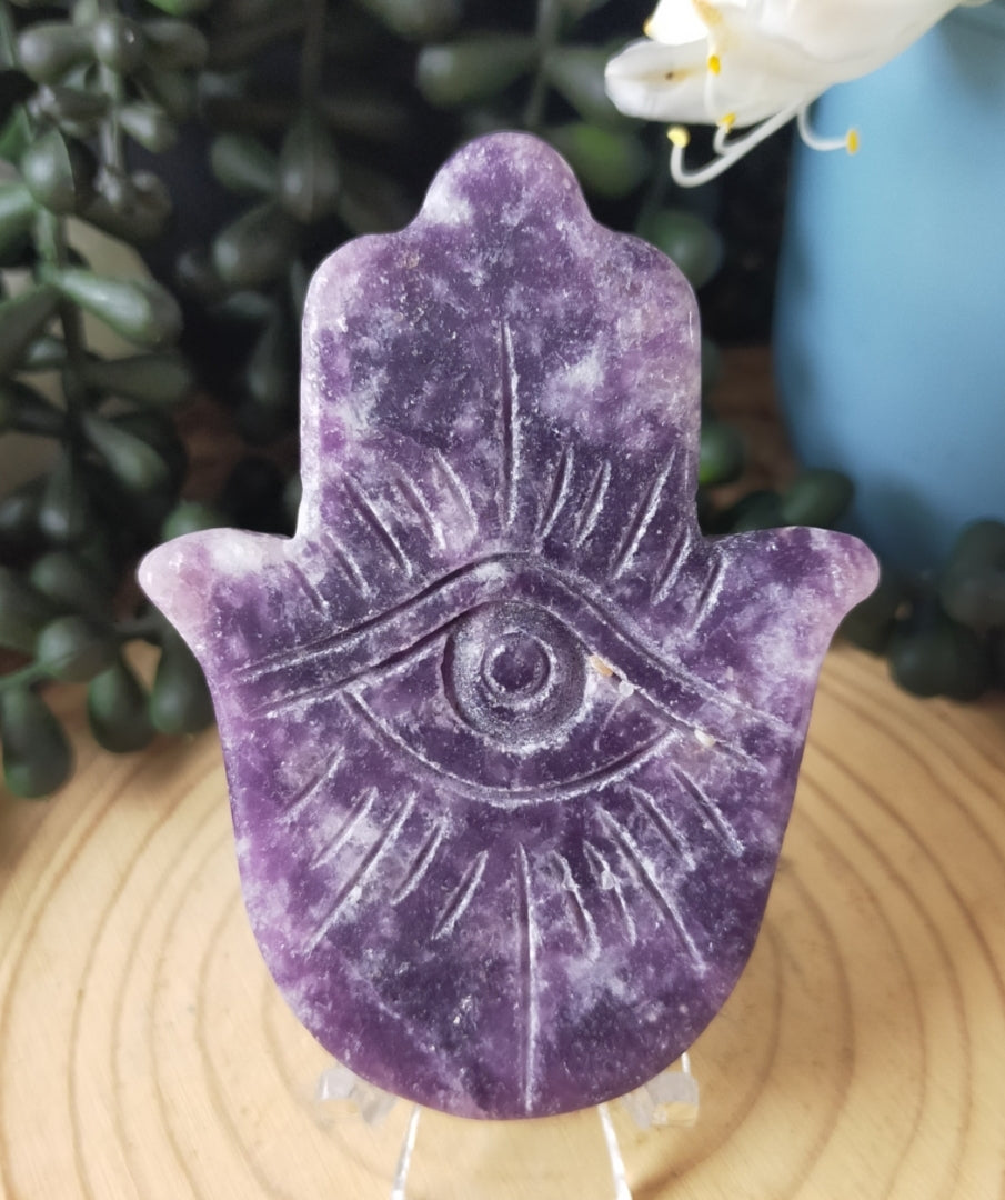 Lepidolite Hamsa Hand