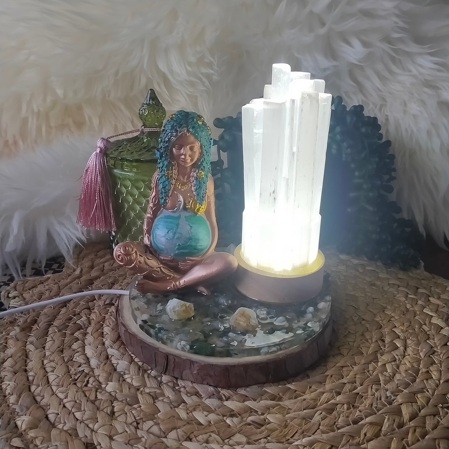 Satin Spar Mother Earth Lamp