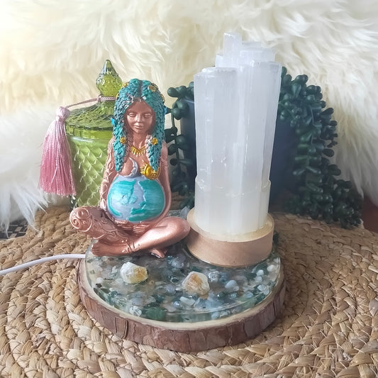 Satin Spar Mother Earth Lamp