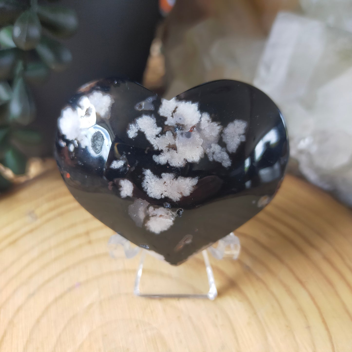 Black Flower Agate Heart