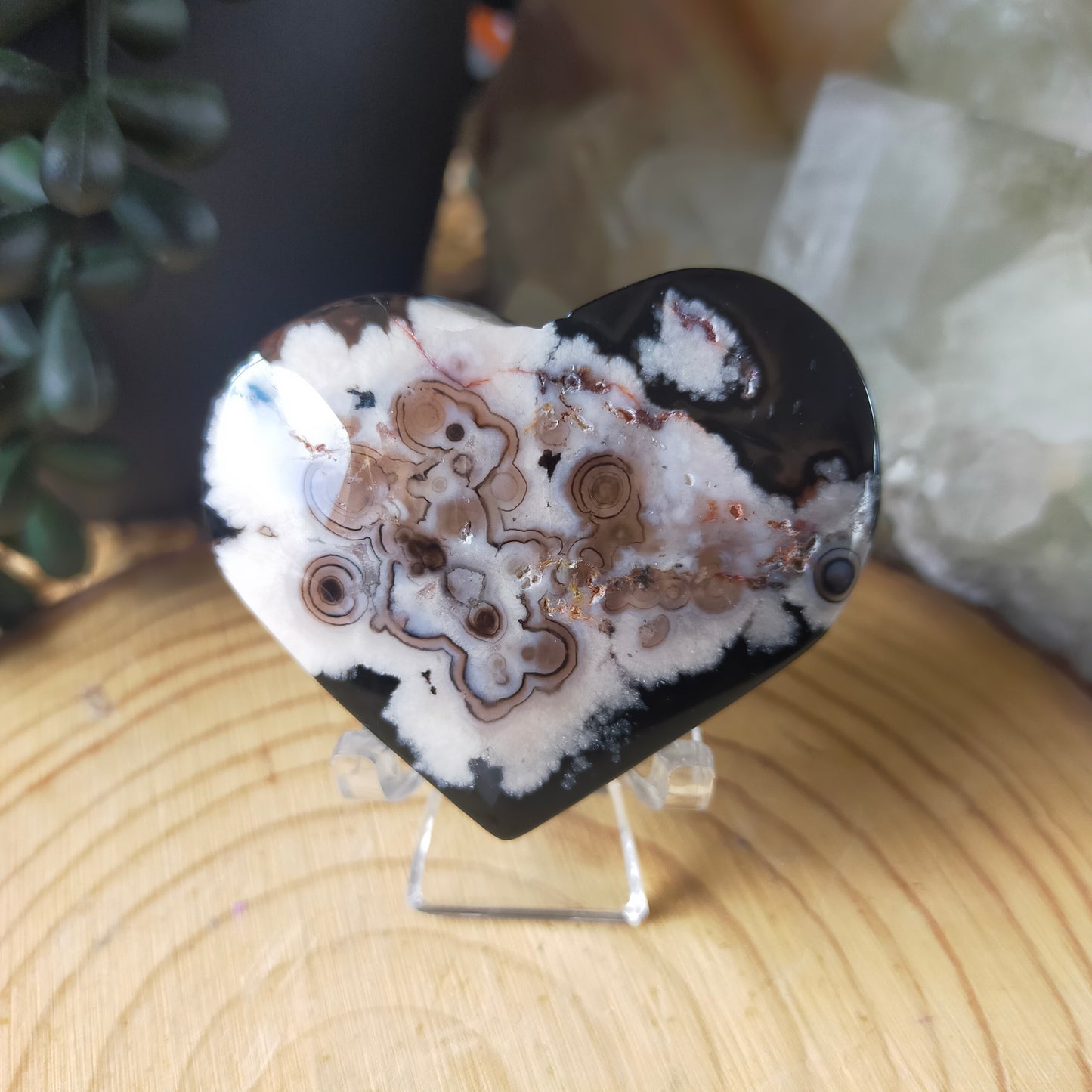 Black Flower Agate Heart