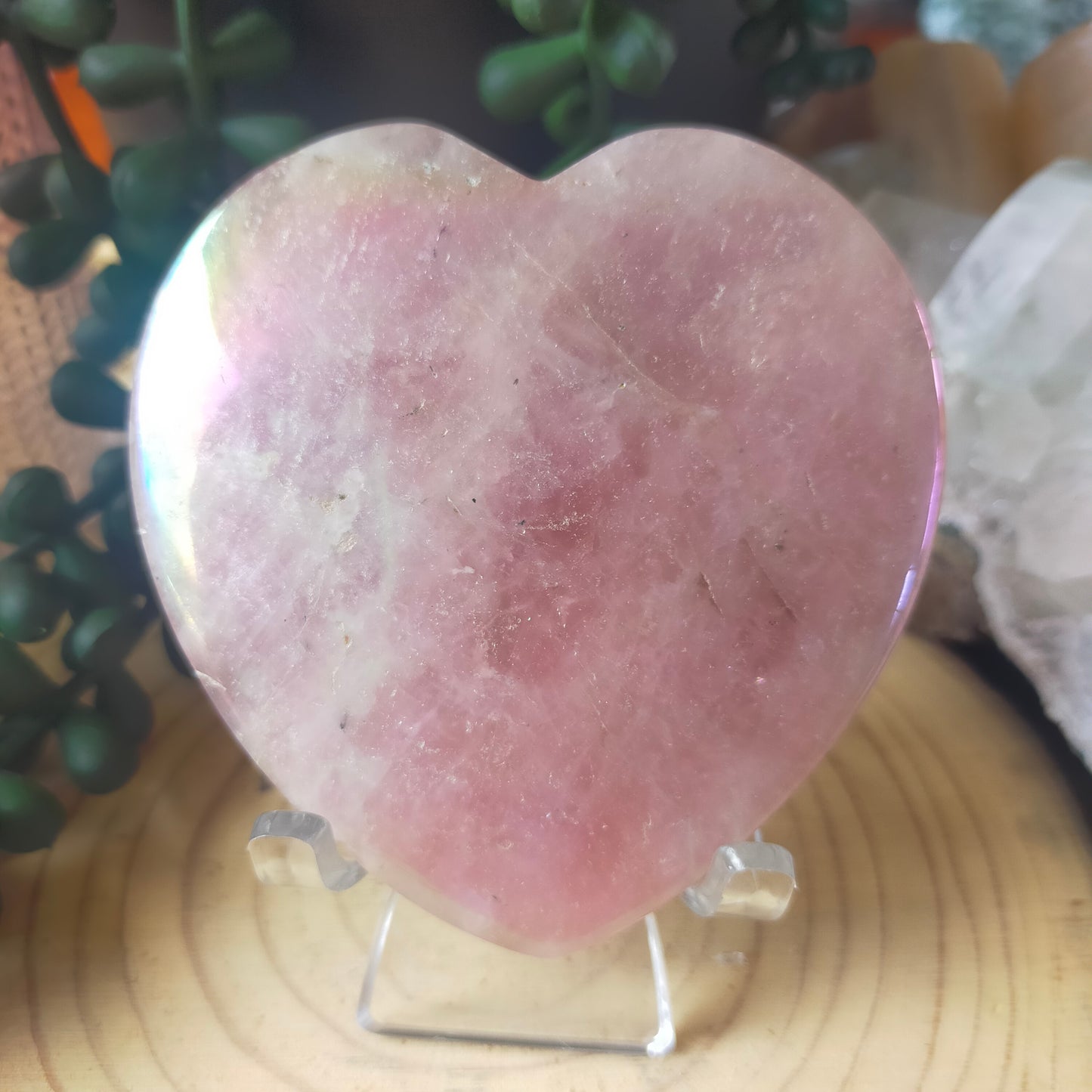 Aura Rose Quartz Flat Heart