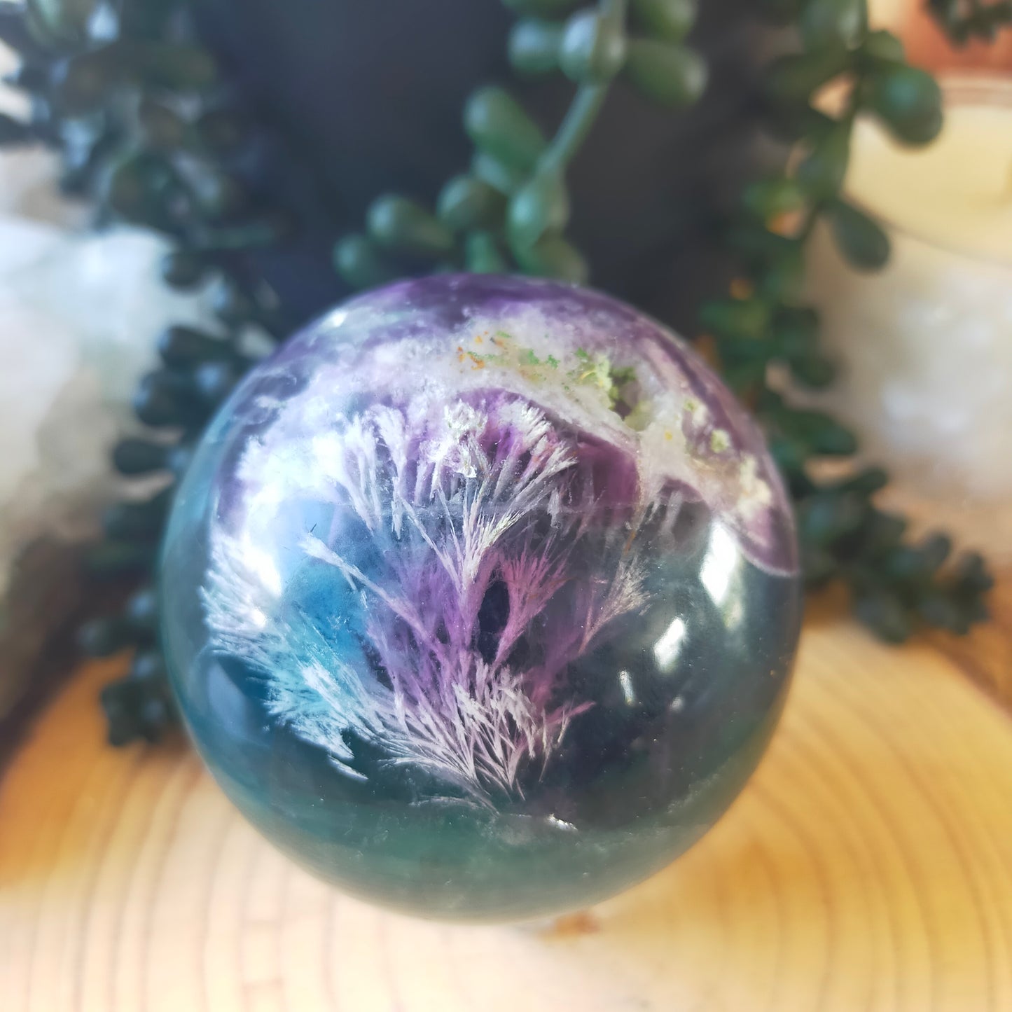 Gorgeous Feather Fluorite Sphere