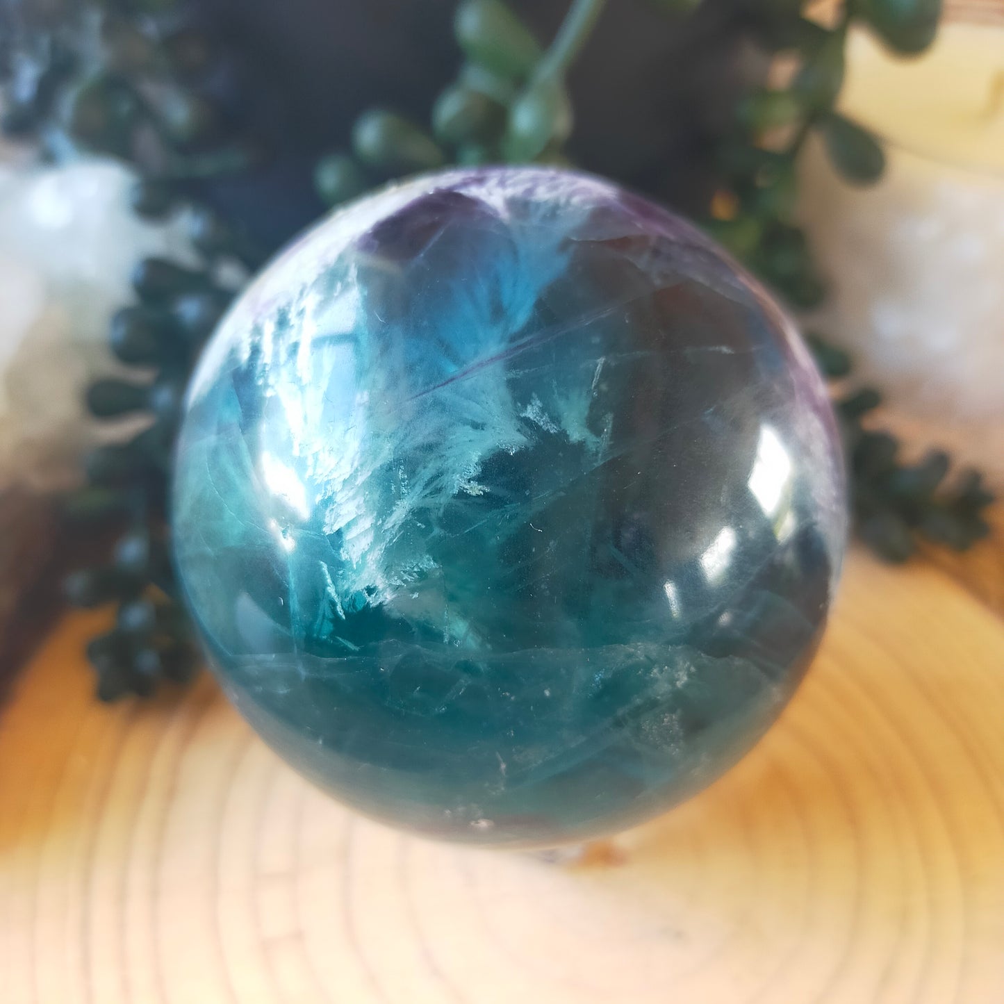 Gorgeous Feather Fluorite Sphere