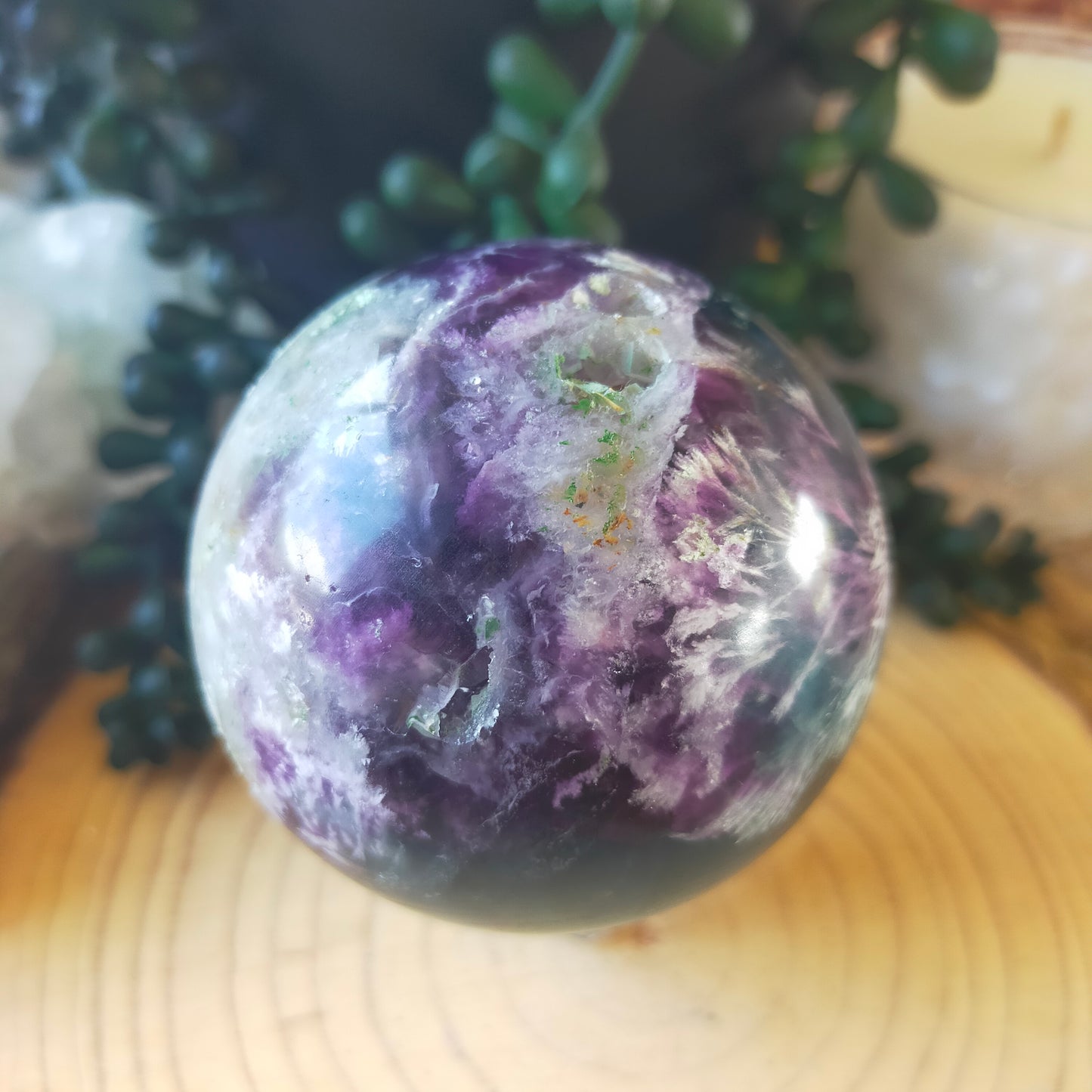 Gorgeous Feather Fluorite Sphere