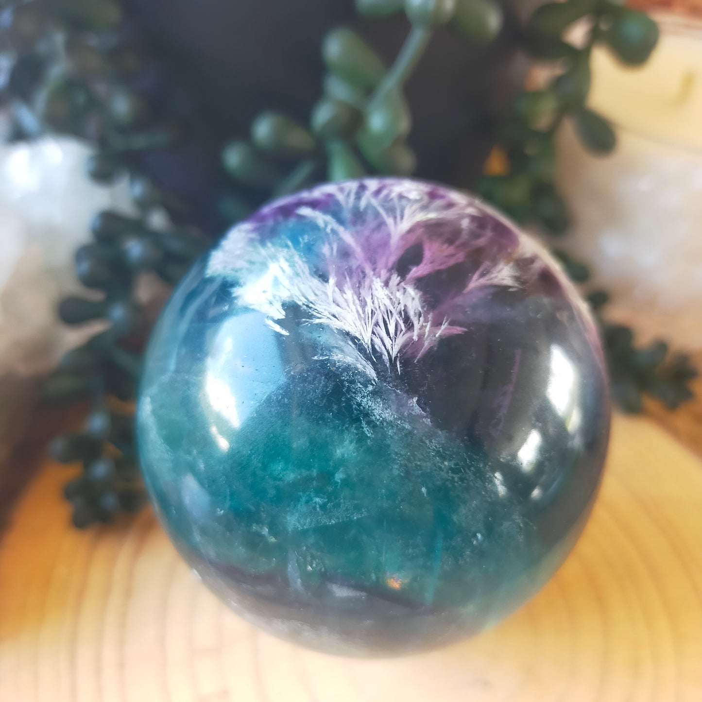 Gorgeous Feather Fluorite Sphere