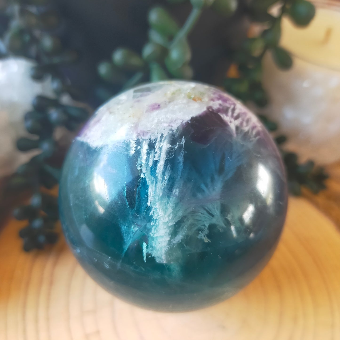 Gorgeous Feather Fluorite Sphere