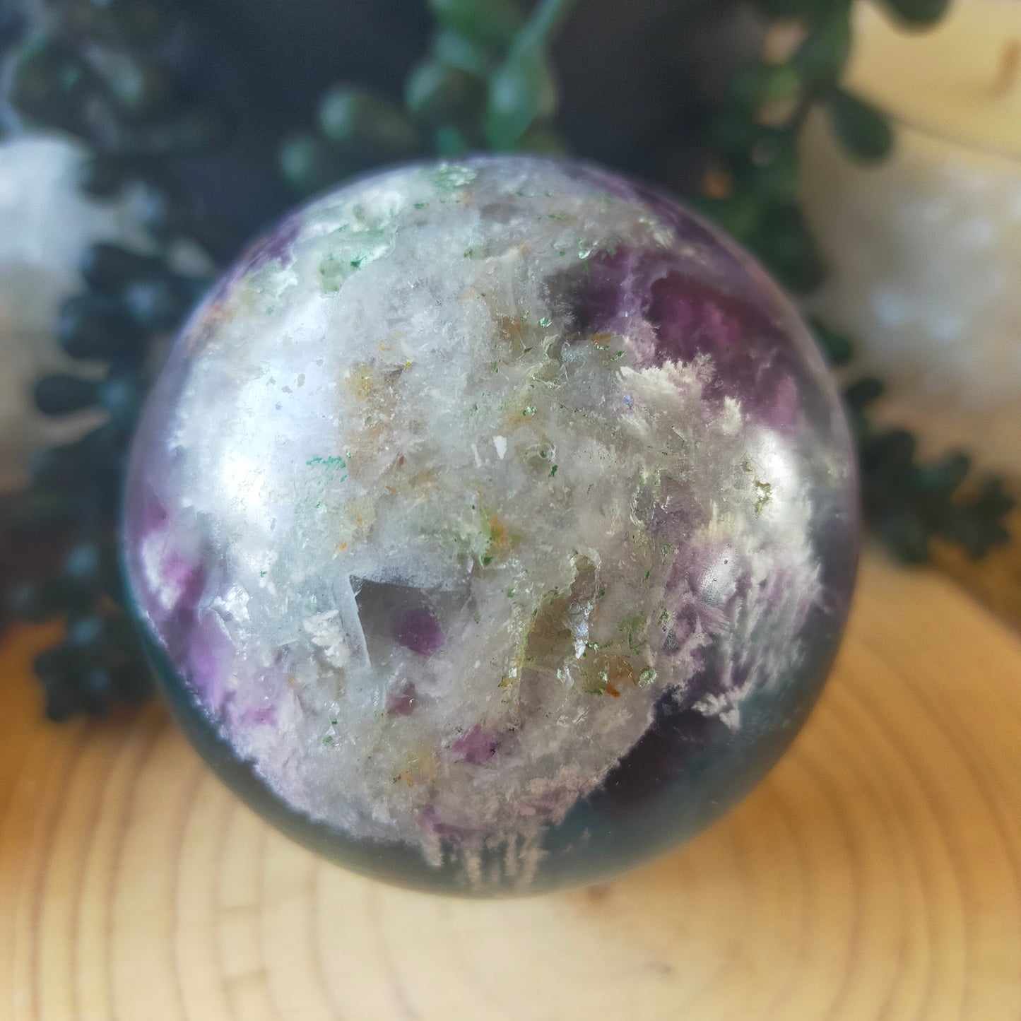 Gorgeous Feather Fluorite Sphere