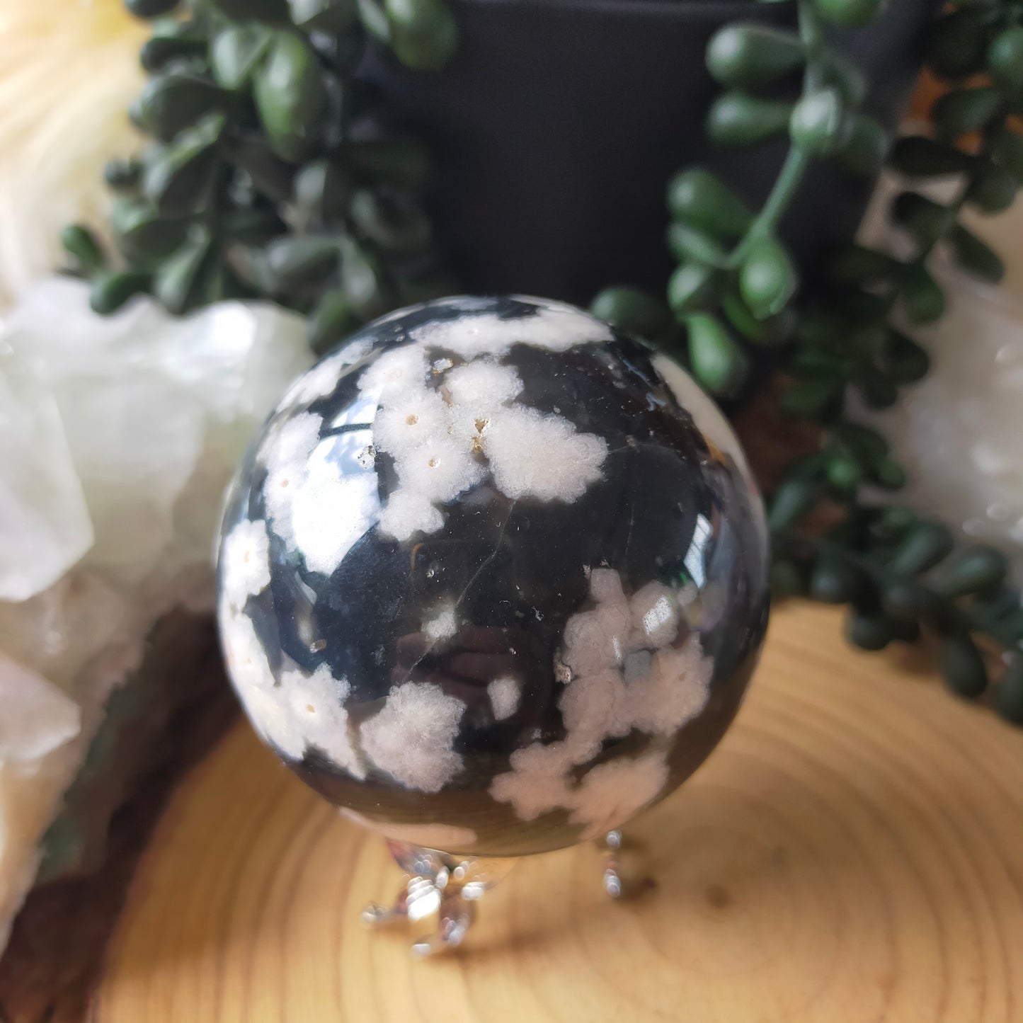 Black Flower Agate Sphere