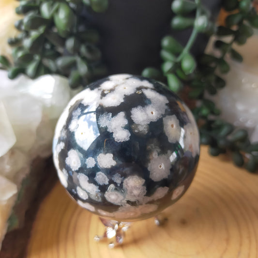 Black Flower Agate Sphere