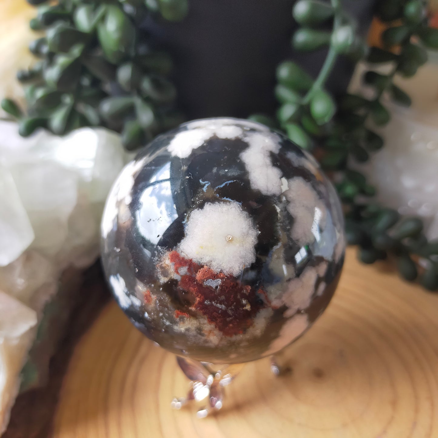 Black Flower Agate Sphere